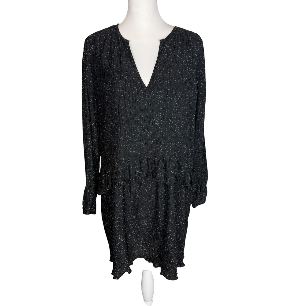 Zara Womens Black White Polka Dot Plisse Ruffle Tiered Mini Dress Size M - Picture 2 of 9